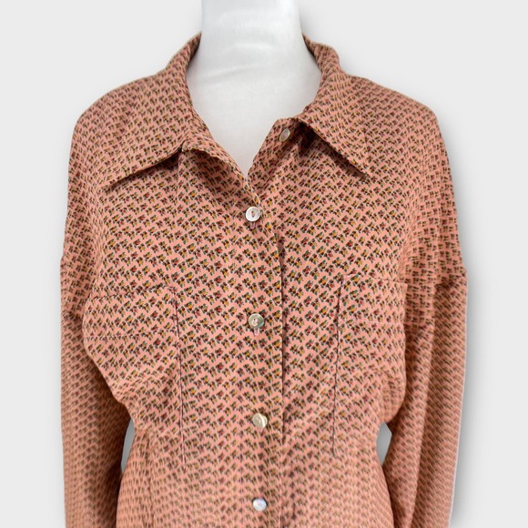 Zara Floral Print Silky Long Sleeve Button Front Shirt Maxi Dress L - Picture 5 of 15